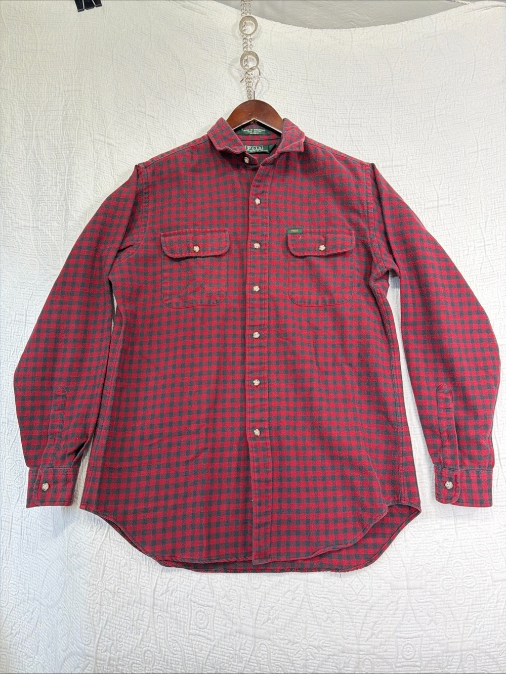 Vintage Polo Ralph Lauren Shirt Mens XL Red Black Cotton Flannel Gingham Check